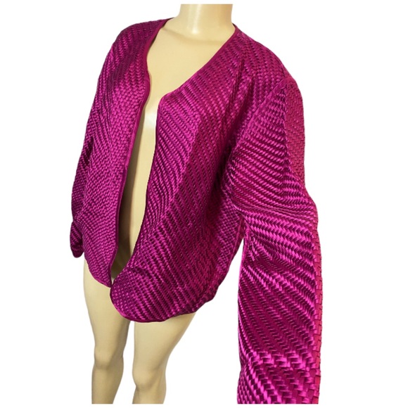 Chico's Design Women Magenta Pink Open Cardigan Blazer Silk Size Large - Picture 3 of 4